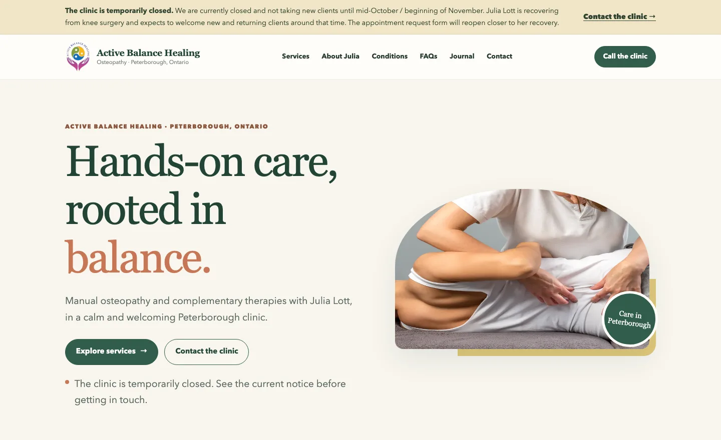 Active Balance Healing website — Peterborough osteopathy clinic homepage
