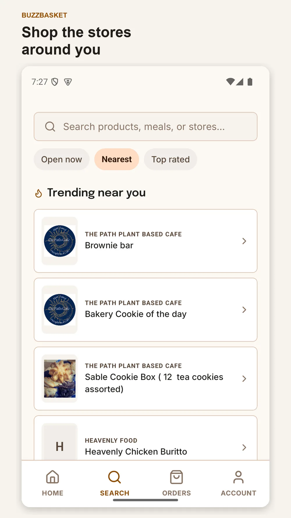 BuzzBasket Play Store creative — shop the stores around you
