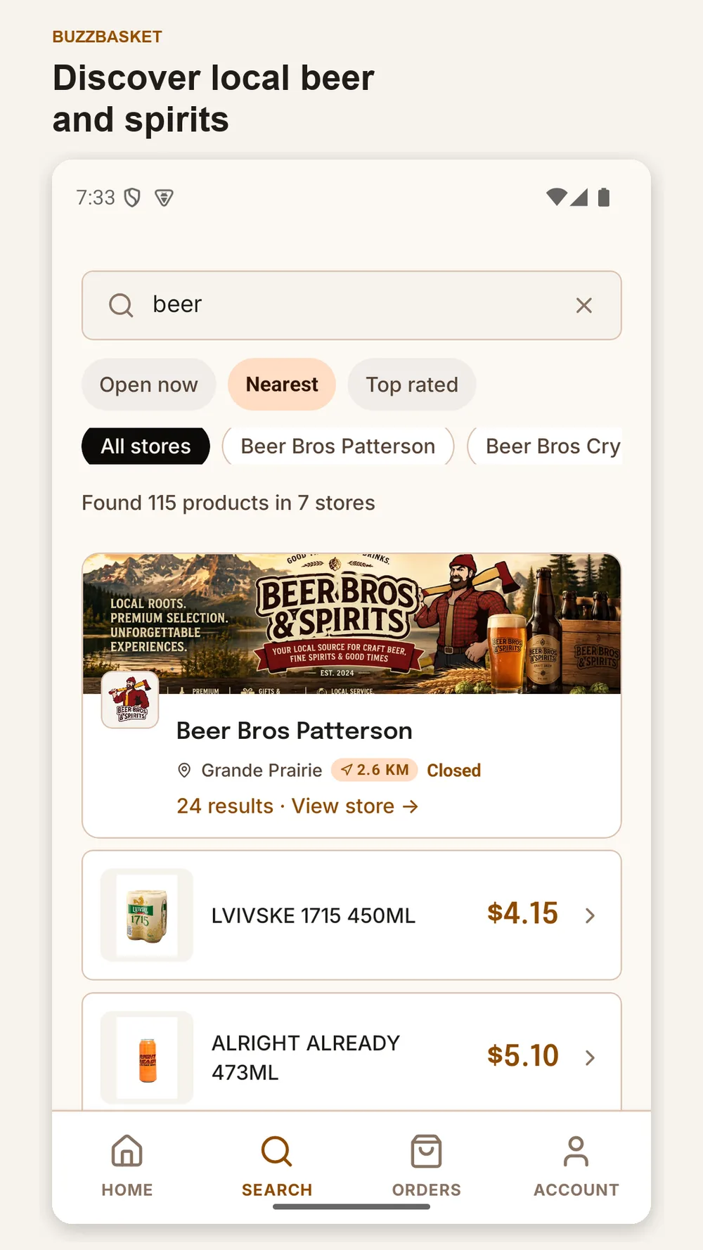 BuzzBasket Play Store creative — browsing a local store