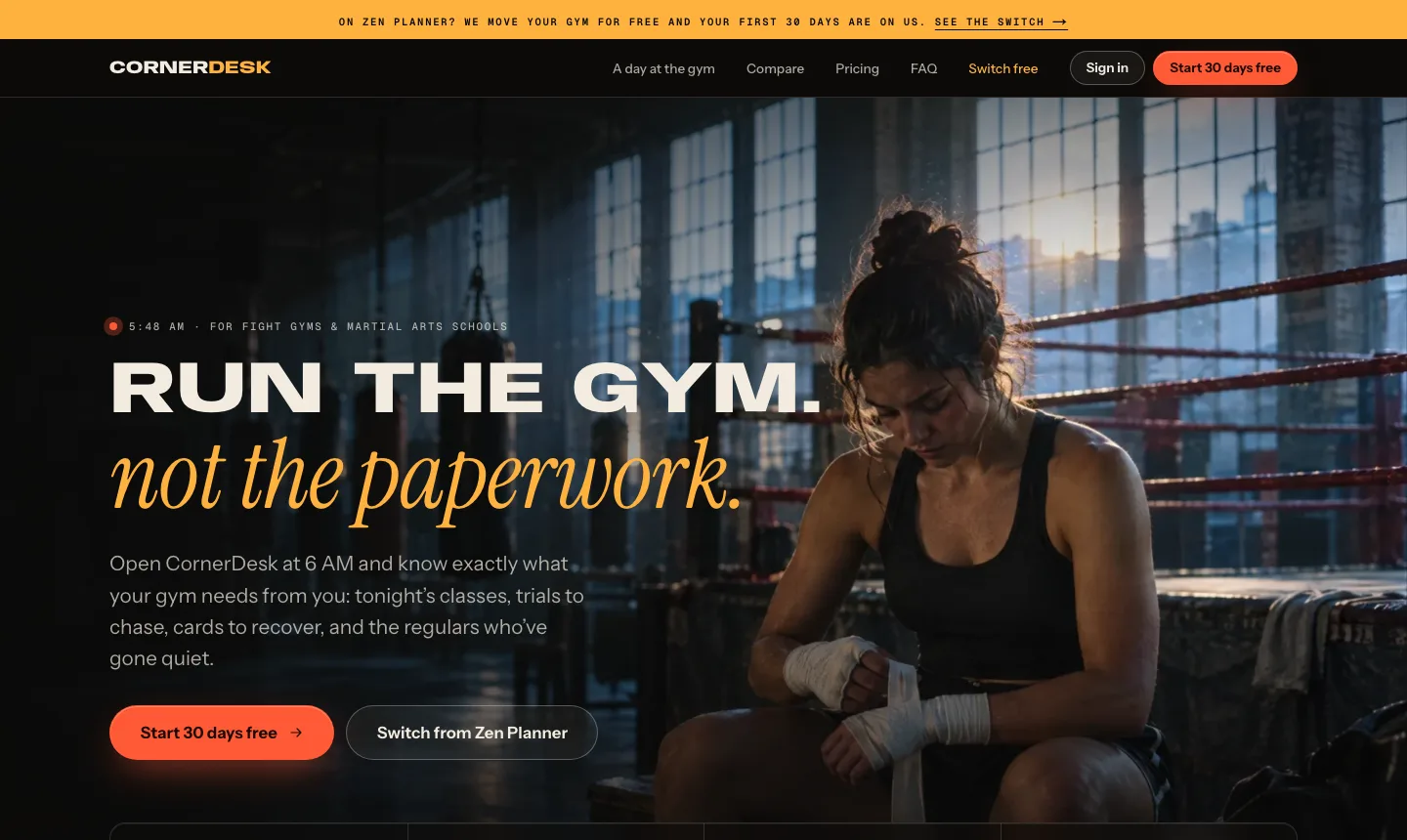 CornerDesk site — run the gym, not the paperwork