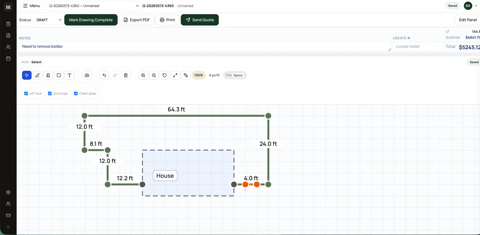 FenceTracer studio — drawing a fence layout for takeoff