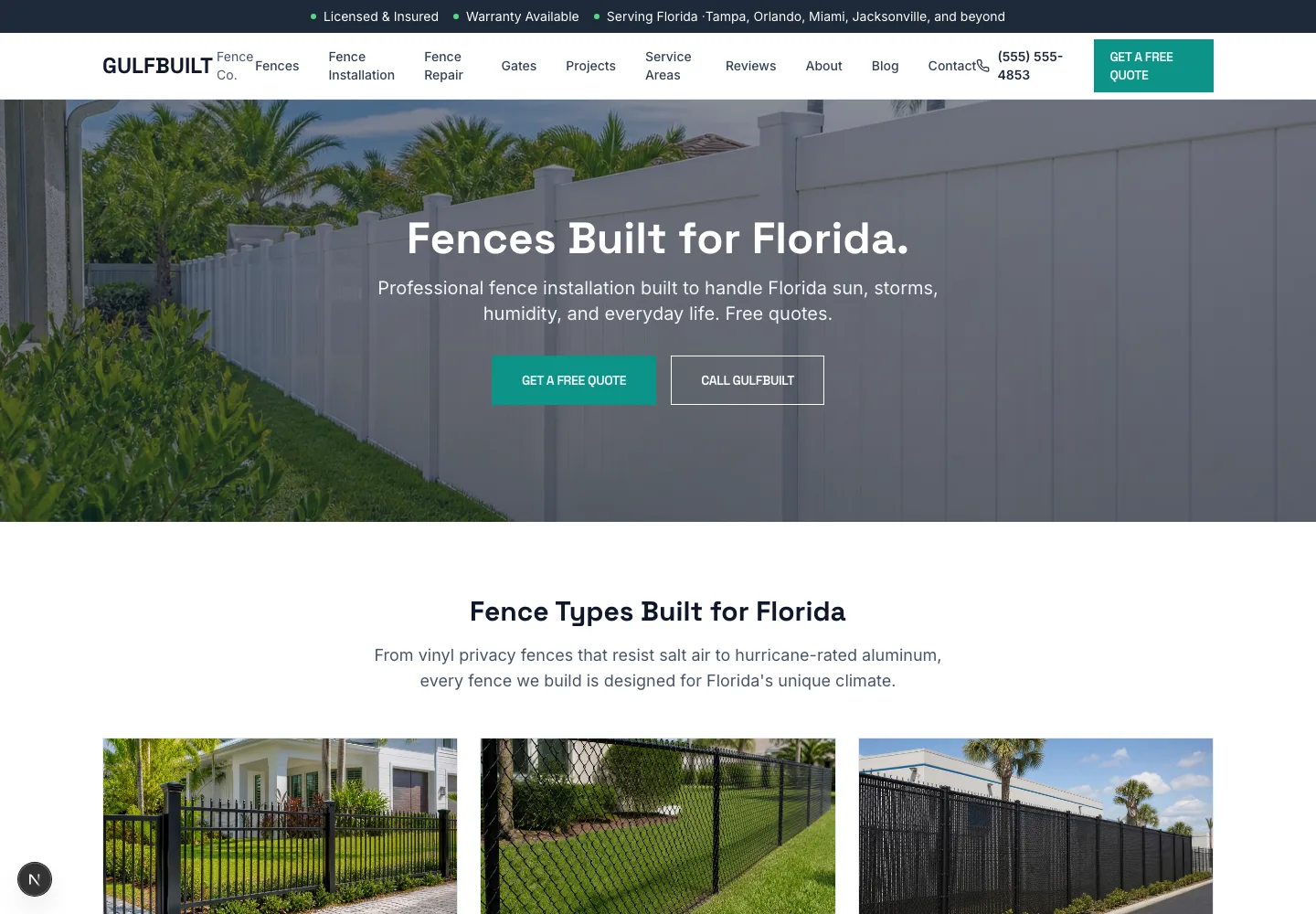 GulfBuilt Fence Co. website homepage