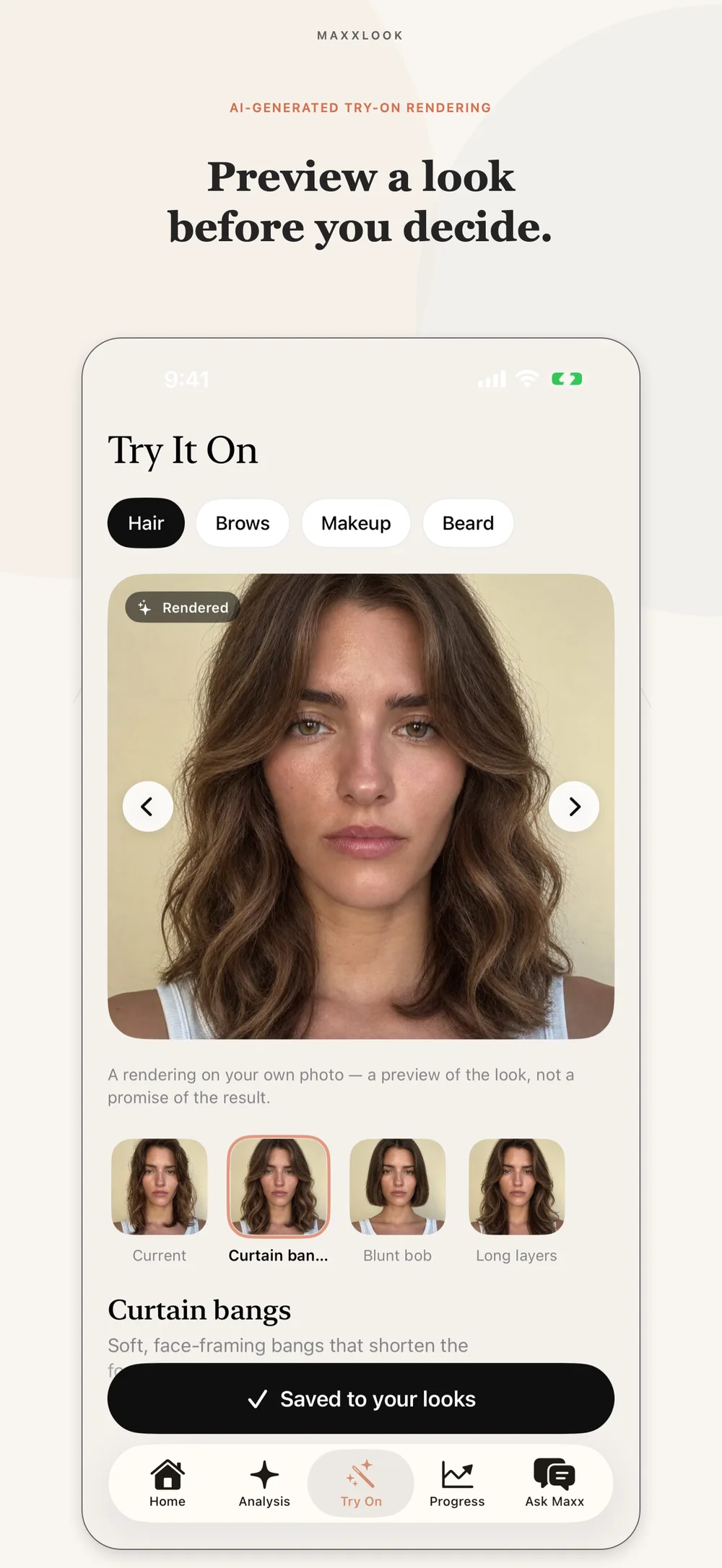 MaxxLook iOS app — AI-generated try-on preview