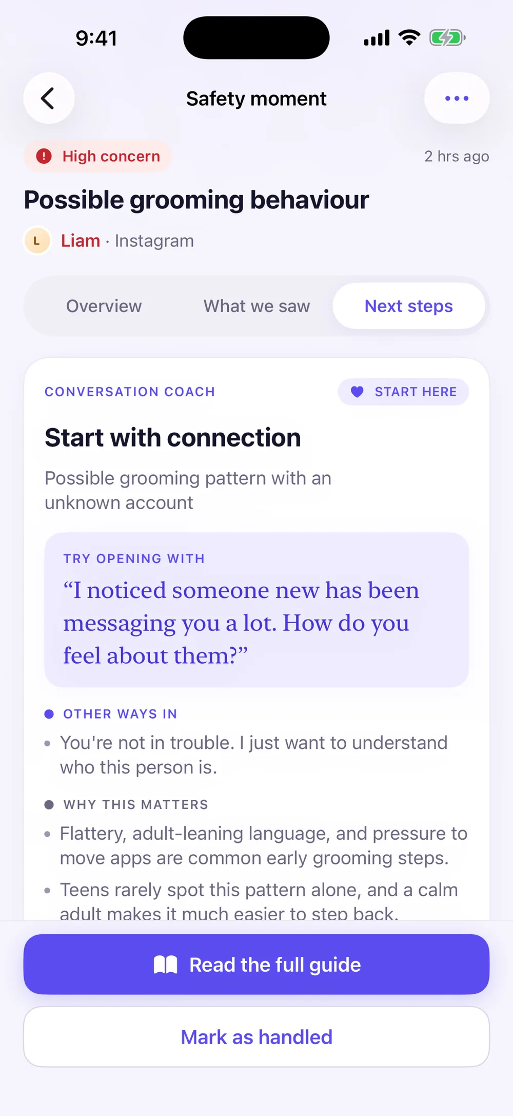 Vettly Guardian parent app — AI conversation coach