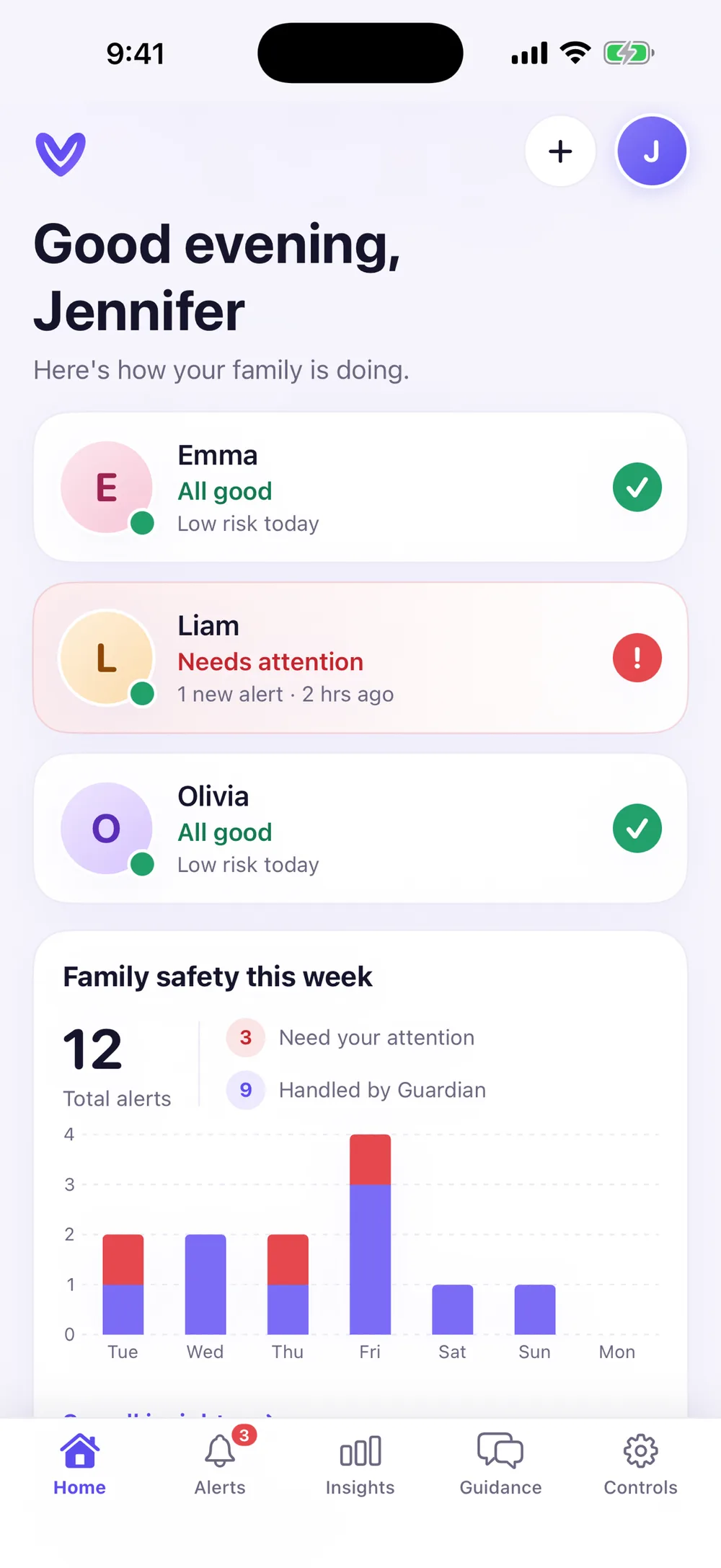 Vettly Guardian parent app — today's family view